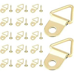 100 Pieces D Rings Hanging Small Picture Frame Hooks Canvas Hooks Wall Mount with Screws (Stainless Steel/Gold)