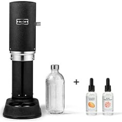 Aarke Carbonator Pro ūdens burbuļu mašīna un soda ar stikla pudeli, matētu melnu apdari + garšas pilieniem, zelta mango un rozā greipfrūta aromātu
