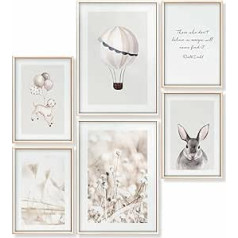 Heimlich® premium plakātu komplekts bez attēla rāmja, stilīgs komplekts ar atbilstošiem attēliem dzīvojamās istabas dekorēšanai, 2 x DIN A3 un 4 x DIN A4 - apm. 30 x 42 cm un 21 x 30 cm, “Pastels bērnu istabas balons”
