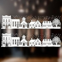 2 x Large Christmas Window Stickers - Christmas Winter Village Street Scene Window Border - Seasonal Window Decoration and Decoration