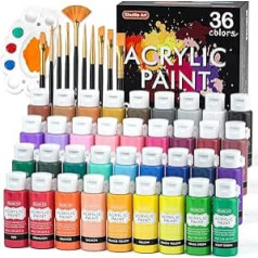 Shuttle Art Acrylic Paint Set, 36 Acrylic Paints in Bottles (60 ml each) with 12 Brush Set & 1 Palette, Non-Toxic, Acrylic Paint Waterproof for Artists, Beginners, Adults on Canvas, Pumpkin, Wood