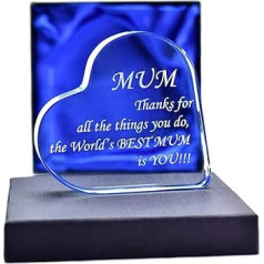 Gift For Mum, Birthday, Mother's Day, Engraved Crystal Heart From Daughter, Son, Christmas, Mum, Gift For The Best Mum