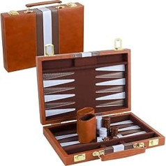 Backgammon Set of 2 Players, Classic Backgammon Set for Adults, Board Game with High-Quality Leather Case, Portable and Travel Backgammon Set (Brown, 11 Inches)