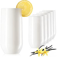 PLATINUX Elegant White Glass Dzeršanas glāzes 360 ml (maks. 440 ml) 6 Gabali Ūdens glāzes Sulas Glāze Long Drink Glass