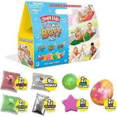12 Use Mega Baff Pack by Zimpli Kids, 6 x Bath Bombs, 2 x Gelli Baff, 2 x Slime Baff & 2 x Crackle Baff, Children's Value Sensory Bath Toy Gift Set, Birthday Gift for Boys &
