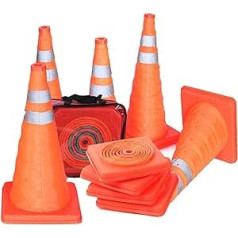 Pack of 5 Traffic Cones Pylons Foldable Warning Cones 45 cm Cone Set for Floor Work with Reflective Strips (5 Pieces 45 cm Foldable)