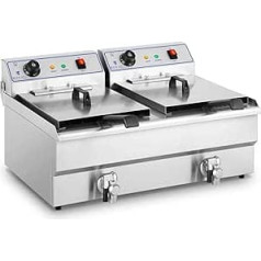 Royal Catering RCSF-16DTH Fritteuse Edelstahl Doppel Friteuse Elektrofritteuse (2 x 16L, 2 x 6000W, 380V, 200°C, Ablasshahn, Kaltzonen)