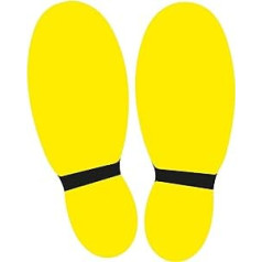 10 Floor Stickers, Footprint, 26 x 21 cm, Yellow/Black, Safety Distance Stickers, Keep 1.5 m Distance Stickers, Warning Signs, Non-Slip + Waterproof & UV-Resistant