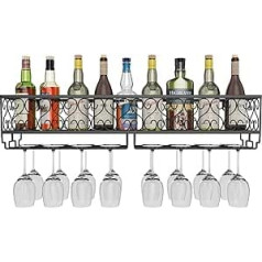 AcornFort® W-612 Metall Schwarz Wandbehang montiert Wein Champagnerglas Kelche Stielgläser Rack Halter, 80 x 20 cm Fass bis zu 18 Flaschen Wein un 18 Tassen Gläser