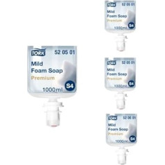 Tork vieglas putu ziepes — 520501 — ādai draudzīgas universālas ziepes S4 dozatoru sistēmām — augstākās kvalitātes, svaigi aromatizētas, 1 x 1000 ml, iepakojumā 4 gabarīti