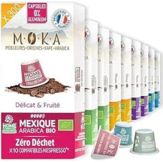 MOKA - Genießen Sie Bio-Kaffee 100% Reine Arabica - Meksika - Hondurasa - Äthiopien - Brasilien - Peru - Stärke 6 bis 8-300 Nespresso Kapseln Zero Waste - Home Compost - Geröstet in Frankreich...