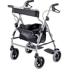 Homecraft Rollator and Transit Chair Combination, Padded Seat & Backrest, Lockable Brakes, Foot Rests and Belt for Safety, Walking Mobility Aid, Silver, (Eligible for VAT relief in the UK)