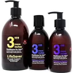3'''More Inches Volumising Essential Set - Pre-Wash Treatment, Shampoo and Conditioner - Increases Volume and Body - Sulphate and Silicone Free