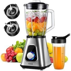 GDOR 1200 W Stand Mixer Combination of Stand Mixer and Personal Mixer 1.5 L Glass Container 650 ml Travel Mug Smoothie Maker with 3 Adjustable Speeds for Smoothies Shakes Frozen Fruit