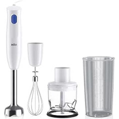 Braun MultiQuick 1 MQ10.202M Hand Blender Extra Light Purée Stick with Stainless Steel Mixing Base and EasyTwist System, Includes Chopper, Whisk and 600 ml Mixing and Measuring Cup, 450 Watt, White