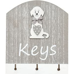 SPOTTED DOG GIFT COMPANY - Key Holder / Key Rack with 3 Hooks & Key Rack - Wooden Key Holder with Dog Motif - Gift for Dog Owners