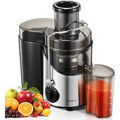 HOUSNAT Juicer Vegetable and Fruit, 400 W Centrifugal Juicer, 3 Speeds, 65 mm Filling Opening for Vitamin-Rich Fruit and Vegetable Juices, Overheating Protection, Includes Cleaning Brush, Silver