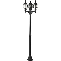 Lightbox Classic Candelabra - 235 cm, Diameter 52 cm - Black Outdoor Floor Lamp with Glass Rain Cover - for Outdoor Use - E27, Max. 60 W - Spray-Proof (IP23) - Made of Die-Cast Aluminium / Glass