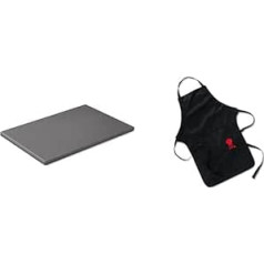 Weber Glazed Pizza Stone, Rectangular, 30 x 44 cm, Black & 6474 BBQ Apron, Black with Red Kettle Grill