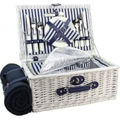 Wicker Picnic Hamper for 4 People, Large Wicker Basket Set with Large Insulated Cooler Compartment, Free Fleece Blanket with Waterproof Backing and Cutlery Service Kit