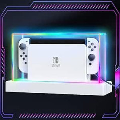 HSTOP aizsargvāciņš savietojams ar Nintendo Switch/Switch OLED konsole ar doku, caurspīdīgs putekļu aizsargs, savietojams ar Nintendo slēdzi/slēdža OLED piederumiem ar 16 krāsu LED gaismu