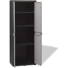 Outdoor Cabinet with 3 Adjustable Shelves, Garden Plastic Cabinet 65 x 38 x 171 cm, Black + Grey