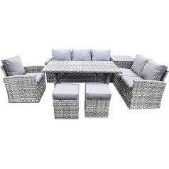 Ondis24 Hollywood dārza mēbeļu komplekts, sēdvietu komplekts 8 personām, dārza komplekts ar galda lietussargu sēdekļa spilvenu, balkona mēbeļu ēdamistabas komplekts, dārzs, atpūtas sēdvietu komplekts