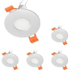 ledscom.de ERID Bathroom Ceiling Mounting Frame, Wet Room, Bathroom, IP44, Round, Matt White, PAR16 LED 6.74 W, 630 lm Each, White, 103°, Pack of 5