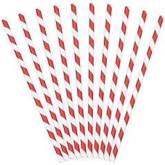 PartyDeco Paper Straws, Red with White Diagonal Stripes, Decorative Straws for Drinks, Cocktails, Decoration for Birthday, Party, New Year's Eve, Hen Eve, Disposable Tableware Spoon
