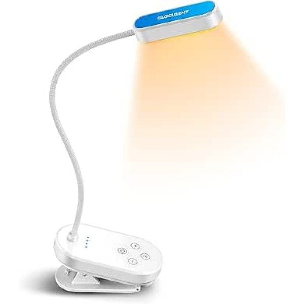 Glocusent Mini Rechargeable Book Lamp with Clamp for Reading in Bed, 16 LEDs with 3 Colour Modes and 5 Brightness Levels, Durable, Lightweight & Small, 80+ Hours Reading Time, in Bed and Office