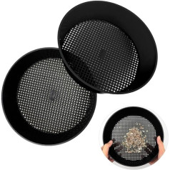 2 Piece Garden Sieve Plastic Sand Sieve Set for Sieve Working of Small Gravel, Soil, Sand (Black)