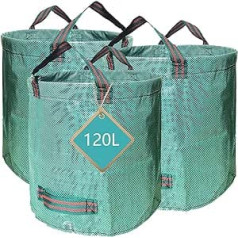 Camping Trash Can 32 Gallons Reusable Outdoor Trash Can Garden Yard Bin Bags Foldable Camping Recycling Bags for Leaf, Rubbish, Dirt, Strong Handles, Easy to Maneuver, Pack of 3