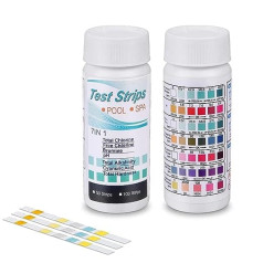 7-in-1 Pool Test Strips, 100 Pieces Swimming Pool Water Test Strips, Hot Tub Water Test Strips, Total Hardness, Total Chlorine, Bromine, Free Chlorine, PH, Cyanuric Acid & Total Alkalinity