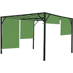 Pergola Baia dārza lapene iekšpagalma nojume, izturīgs 6 cm tērauda rāmis + bīdāmais jumts, zaļš, 4 x 4 m