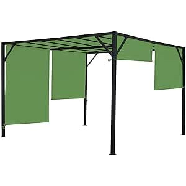 Pergola Baia dārza lapene iekšpagalma nojume, izturīgs 6 cm tērauda rāmis + bīdāmais jumts, zaļš, 4 x 4 m