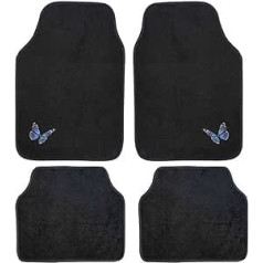 4 Piece Car Mats Non Slip Embroidered Blue Butterflies