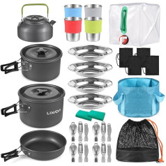 Lixada Tragbar Camping Kochgeschirr Topf Kocher Set, Camping Kochgeschirr Geschirr Kit 2-3 Personen mit Faltender Löffel Gabel Cutter Cup, Camping Kochgeschirr Se Zum Wandern Outdoor BBQ Picknick