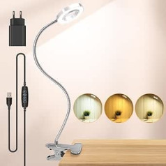 ZEYACHAN galda lampa, saspraudes, 3 gaismas režīmi, 10 līmeņi, aptumšojama galda lampa ar USB lādētāju, lasīšanas lampa, skava lasīšanai un darbam, apgaismojuma svira, 360 grādu rotācija