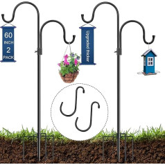 2 Pack Sturdy Shepherd Hooks Outdoor Heavy Duty Bird Feeder Pole, Double Shepherd Hooks, Adjustable Garden Hook with 5 Prog Base, Plant Baskets, Wedding (152cm)