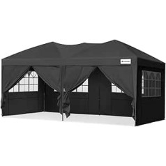 FINFREE Gazebo Party Tent 3 x 6 Waterproof Stable Folding Gazebo 3 x 6 m with 6 Side Walls Pop-Up Garden Gazebo with Carry Bag for Outdoor Party, Weddings, Festival, UV 50+, Black