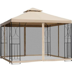 Outsunny Garden Gazebo Marquee Party Tent Weatherproof Tent with 4 Shelves Metal + Polyester Beige 3 x 3 m