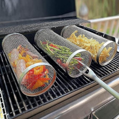 Barbekjū rīki Grillkäfig Runde Rollgrillkörbe Zylindergrillkörbe Barbecue Camping Essentials Kochgeschirr BBQ Grillkorb for Grillgemüse, Fisch, Fleischpicknick (Krāsa: 1 gab., Izmērs: Garums 30 cm)