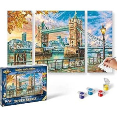 Schipper, 609260752, gleznošana pēc cipariem - London Tower Bridge - gleznu bildes pieaugušajiem, ieskaitot otas un akrila krāsas, triptihs 50 x 80 cm, daudzkrāsains