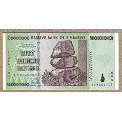 Zimbabve 50 triljoni dolāru ārkārtīgi zema sērija AA00. Zimbabves Centrālās bankas piezīme Zīmes naudas inflācijas rekordvalūtas banknote