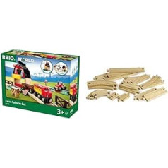 BRIO World 33719 Dzelzceļa saimniecības komplekts — koka vilciens ar fermu, dzīvniekiem un koka sliedēm — rotaļlieta mazuļiem, ieteicama no 3 gadiem un vilciens 33402 — vidēja izmēra sliežu sortiments