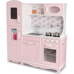 DEQUBE - Wooden kitchen, 3 modules in vintage design, large capacity, contains metal accessories, size 91 x 30 x 102 cm, pink (913D00014)