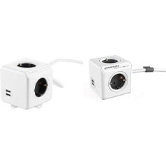 Allocacoc 1407/DEEUPC PowerCube DuoUSB Extended DE 3 м, 4 x разветвителя, 230 В Schuko & PowerCube Extended USB, 4 x розетки, 2 x USB, кабель 1,5 м, серый