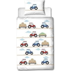 MTOnlinehandel TRAUMHELDEN Tractor Baby Gultas veļa 135 x 100 cm Flaneļa/Flanelete 1 Spilvendrāna 40 x 60 cm + 1 Segas pārvalks 100 x 135 cm ☆ Traktori ☆ Kvalitatīva zēnu gultas veļa ar rāvējslēdzēju