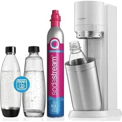 SodaStream Duo 8719128118345 Ūdens karbonāts ar CO2 cilindru, 1 litra stikla pudele un 1 x 1 litra trauku mazgājamajā mašīnā droša plastmasas pudele, augstums: 44 cm, krāsa: balta, 8719128118345