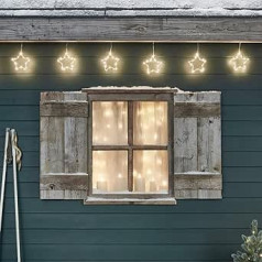 Lights4fun Osby 6 LED Star Garland, Ziemassvētku apgaismojums ar taimeri, iekštelpu un āra gaismas aizkars, iekštelpās